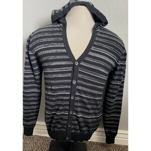 XG Premium Quality V-Neck Button Up Hooded Black Mens Sweater Size‎ Medium
